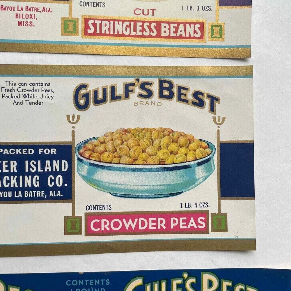 Gulf's Best Leading Lady Can Labels Lot of 4 Vintage Deer Island Packing‎ Co